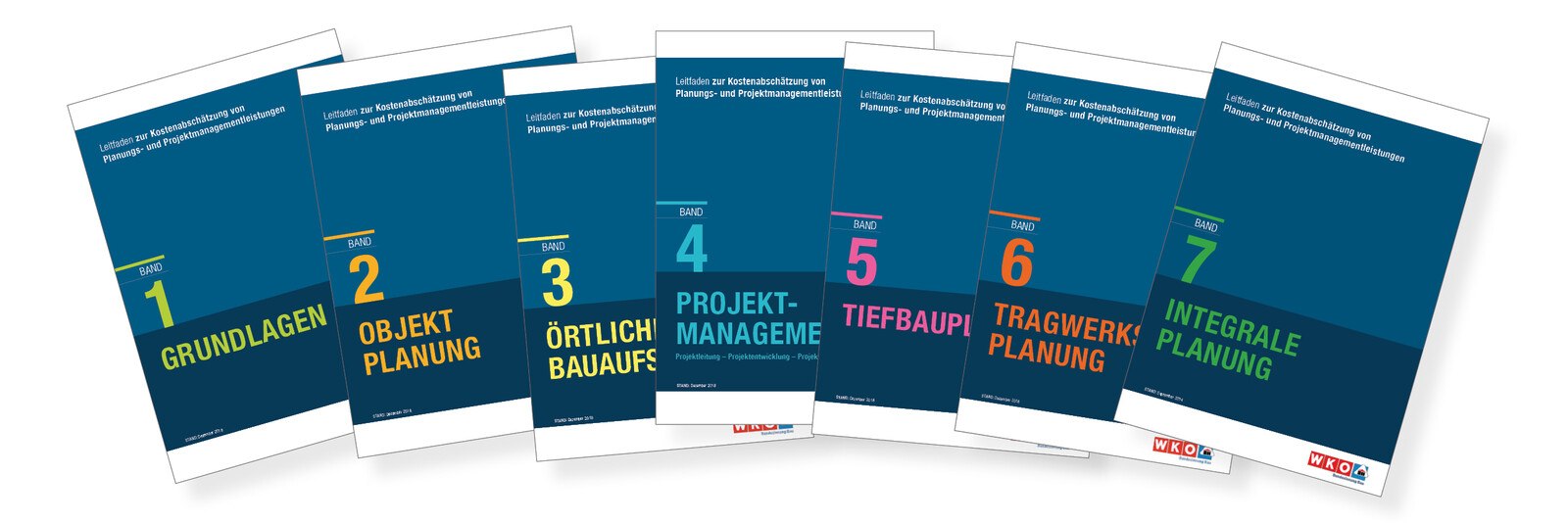 Die Bände 1–7 des Leitfadens zur Kostenabschätzung von Planungs- und Projektmanagementleistungen © WKO