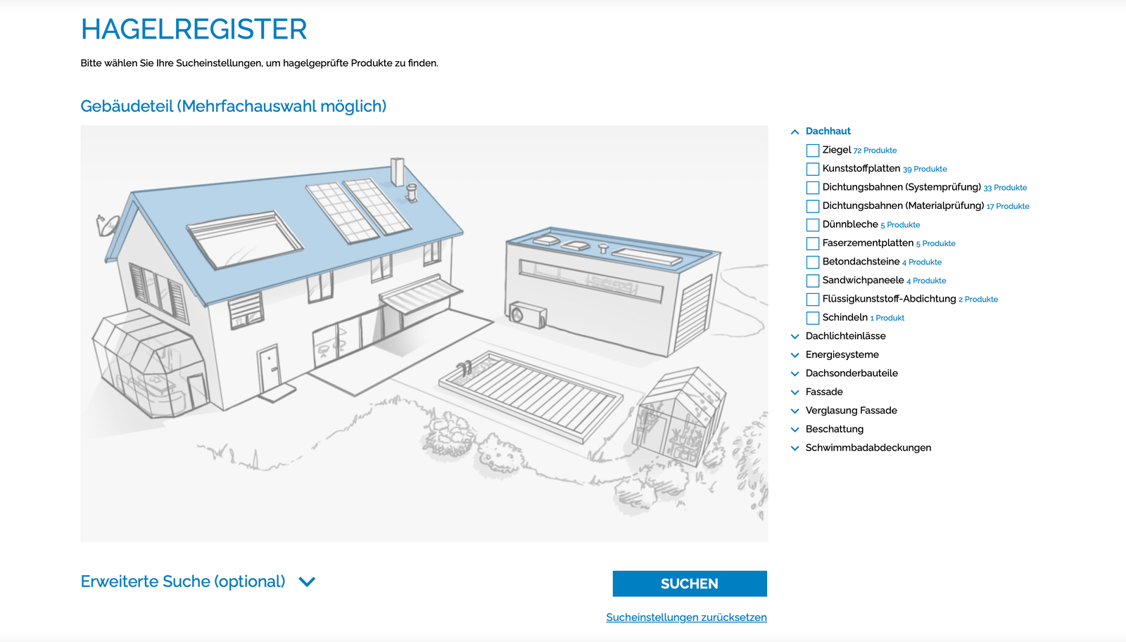 Die Suche nach hagelresistenten Baumaterialien ist online im Hagelregister unter www.hagelregister.at kostenlos und einfach möglich.  © www.hagelregister.at