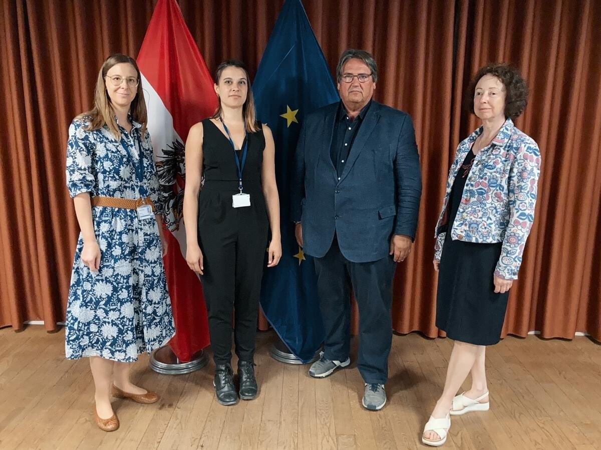 V. l. Alice Wagner (Arbeiterkammer, Büro Brüssel), Beate Gassner (Österreichischer Gewerkschaftsbund), Josef Muchitsch (Gewerkschaft Bau-Holz) und Susanne Wixforth (Deutscher Gewerkschaftsbund). © GBH