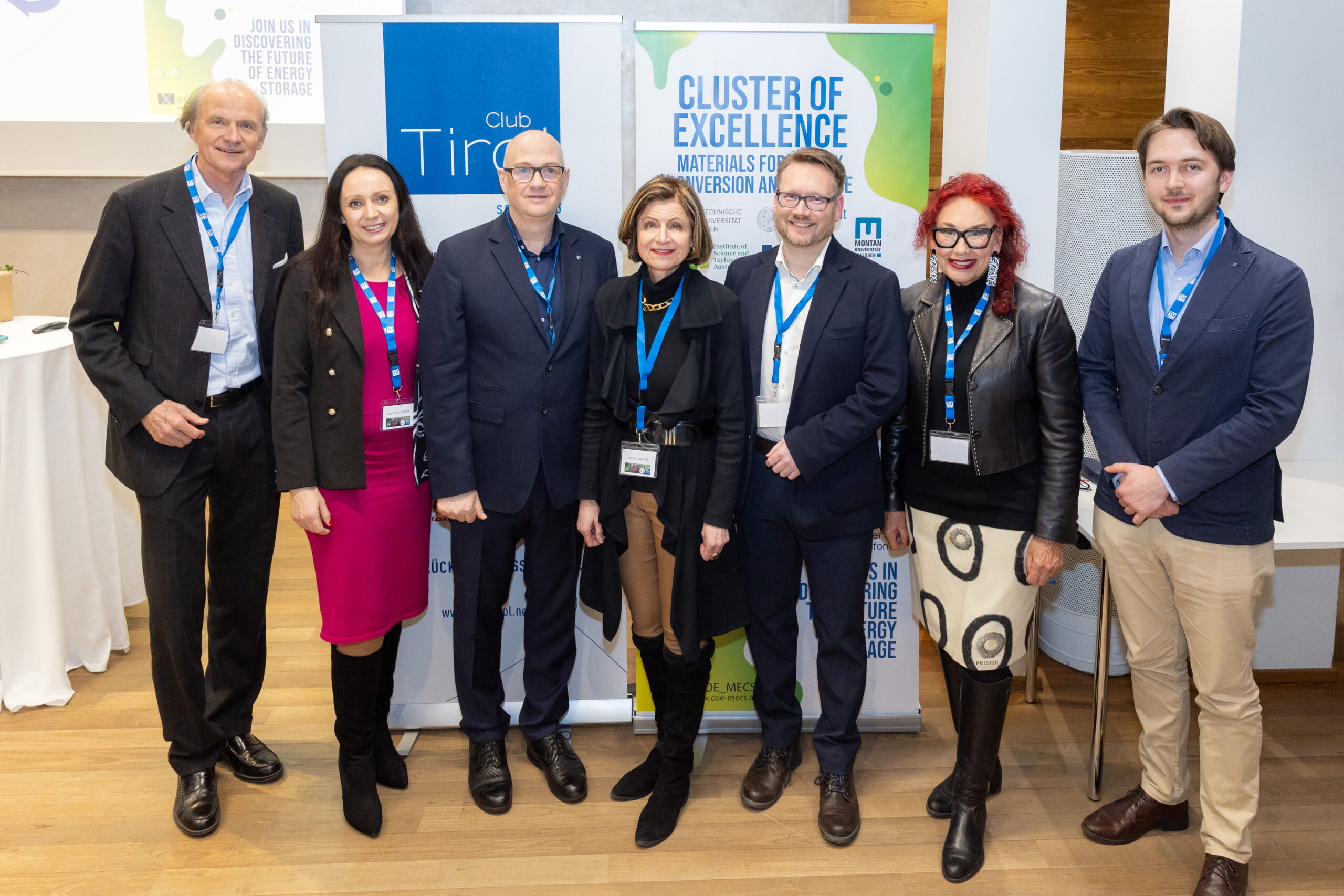 v.l.: Peter Kunz (Kunz Wallentin Rechtsanwälte) Martina Scheiber (HR-SCOPE), Prof. Günther Rupprechter, Forschungsdirektor des Cluster of Excellence und Institutsvorstand Materialchemie der TU WIEN, Renate J. Danler, CLUB TIROL Vizepräsidentin, Prof. Dominik Eder, Leiter Photokatalyse COE MECS und Prof. für Molekulare Materialchemie der TU WIEN, Charlotte Sengthaler (Spa Ceylon Austria) mit Luis Bucher (Siemens) NextGen-Vertreter im Vorstand CLUB TIROL © Club Tirol/Anna Rauchenberger