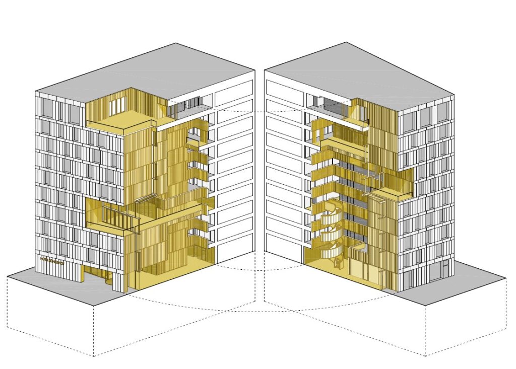 Isometrie des Gebäudes. © Nieto Sobejano Architectos